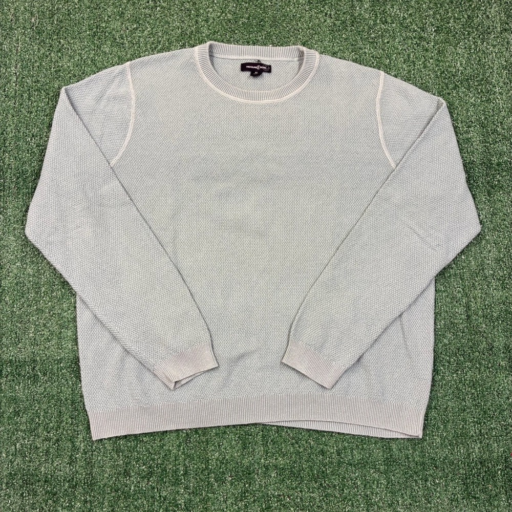 Y2K 2000's Treasure & Bond Sage Green Grey Textured Waffle Knit Crewneck